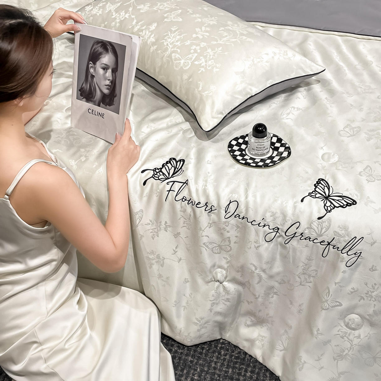 91家纺网 家纺一手货源 找家纺 （总）慕澄家纺 2026新款水洗真丝天丝提花刺绣夏凉被空调被夏被四件套-蝶影