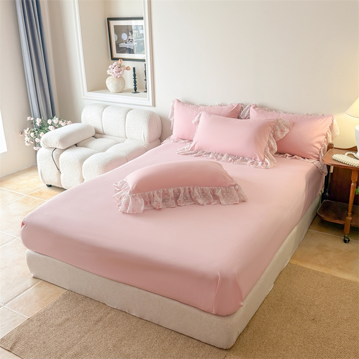 91家纺网 家纺一手货源 找家纺 富盛家纺 2026新款雪纺蕾丝刺绣法式床裙韩版夏凉被空调被夏被四件套 夏被四件套—浪漫主义（豆沙）