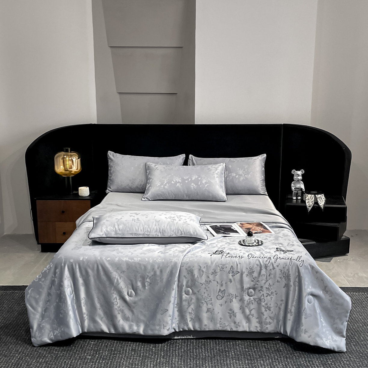 91家纺网 家纺一手货源 找家纺 慕澄家纺 2026新款水洗真丝天丝提花刺绣夏凉被空调被夏被四件套-蝶影 蝶影-烟青灰