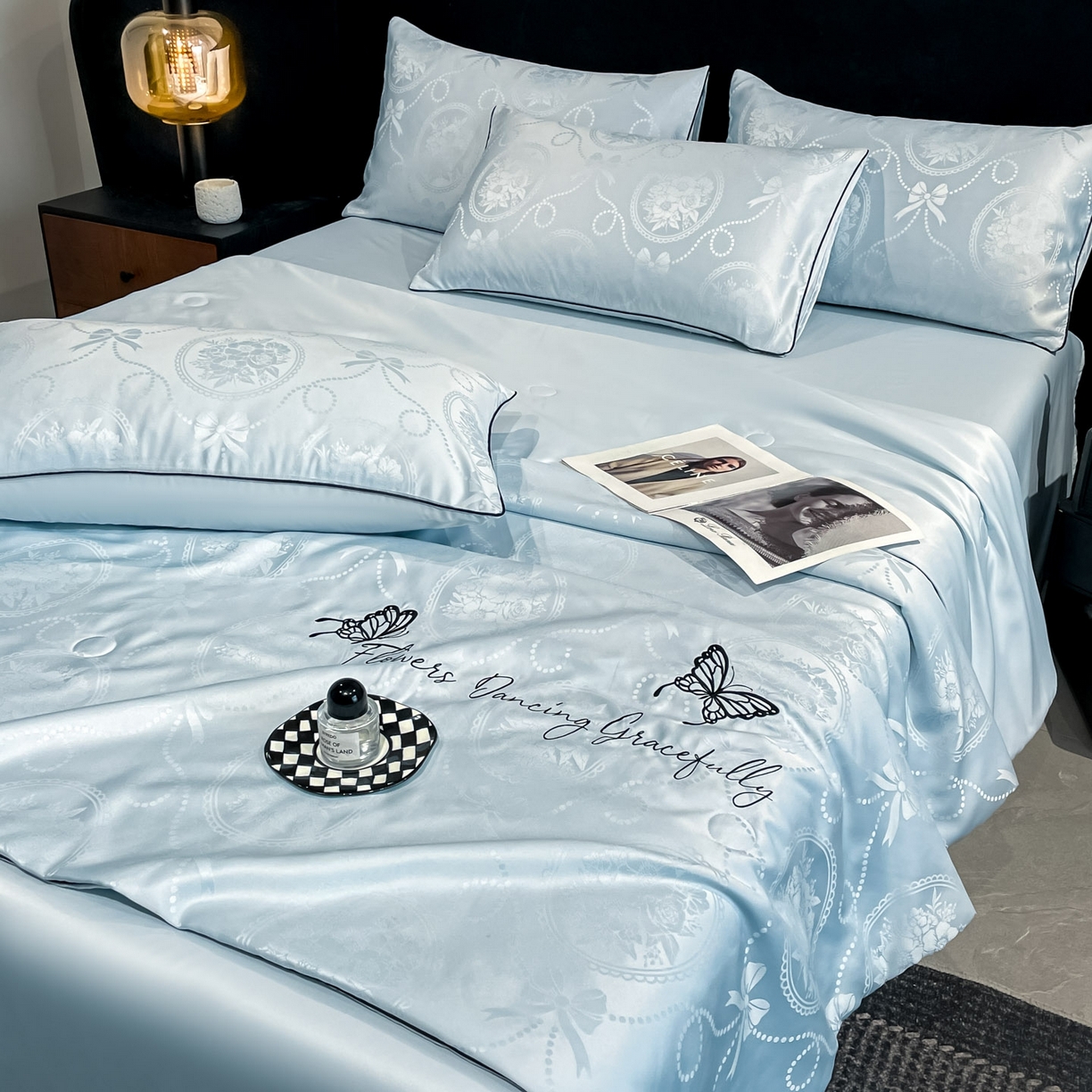 91家纺网 家纺一手货源 找家纺 慕澄家纺 2026新款水洗真丝天丝提花刺绣夏凉被空调被夏被四件套-蝶影 蝶影-冰蓝