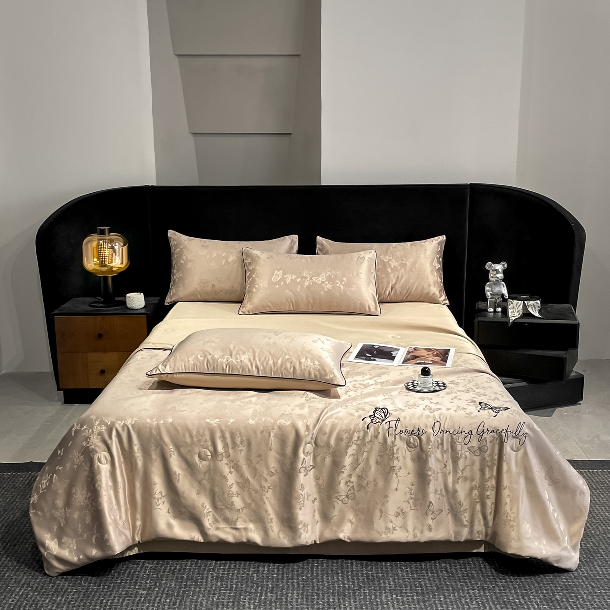 91家纺网 家纺一手货源 找家纺 慕澄家纺 2026新款水洗真丝天丝提花刺绣夏凉被空调被夏被四件套-蝶影 蝶影-香槟金