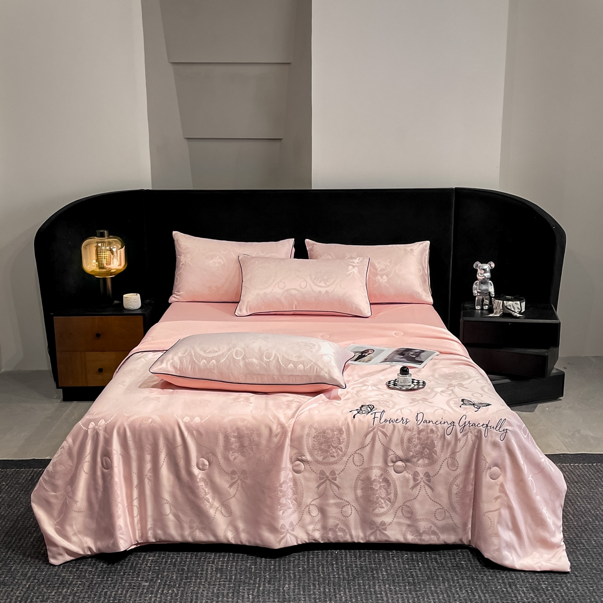 91家纺网 家纺一手货源 找家纺 慕澄家纺 2026新款水洗真丝天丝提花刺绣夏凉被空调被夏被四件套-蝶影 蝶影-蔷薇粉