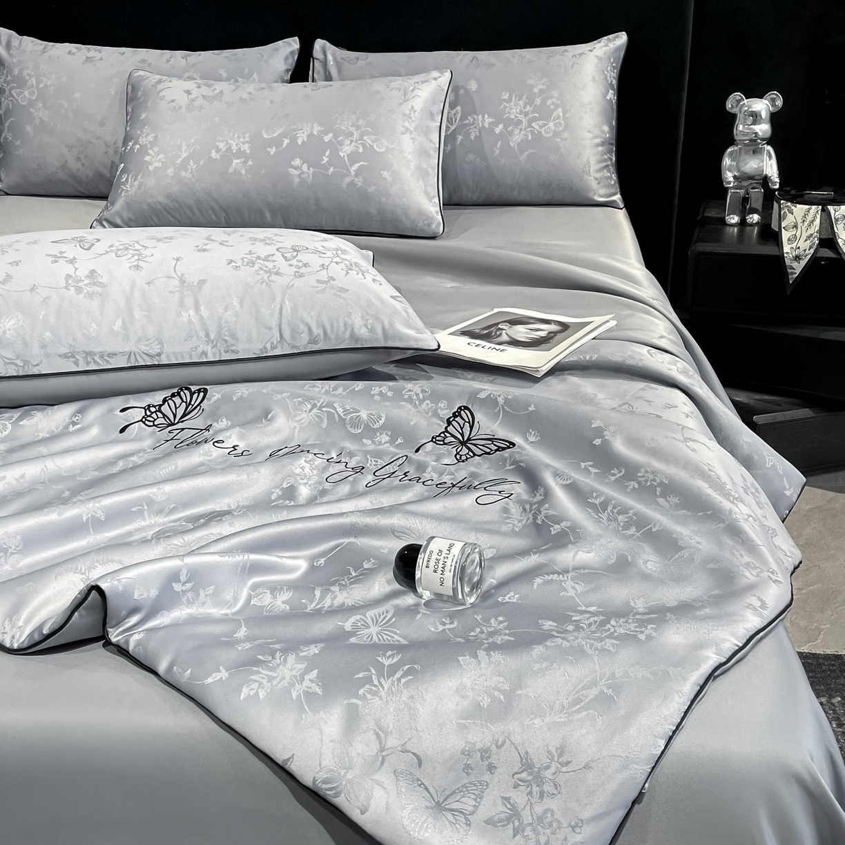 91家纺网 家纺一手货源 找家纺 慕澄家纺 2026新款水洗真丝天丝提花刺绣夏凉被空调被夏被四件套-蝶影 蝶影-烟青灰