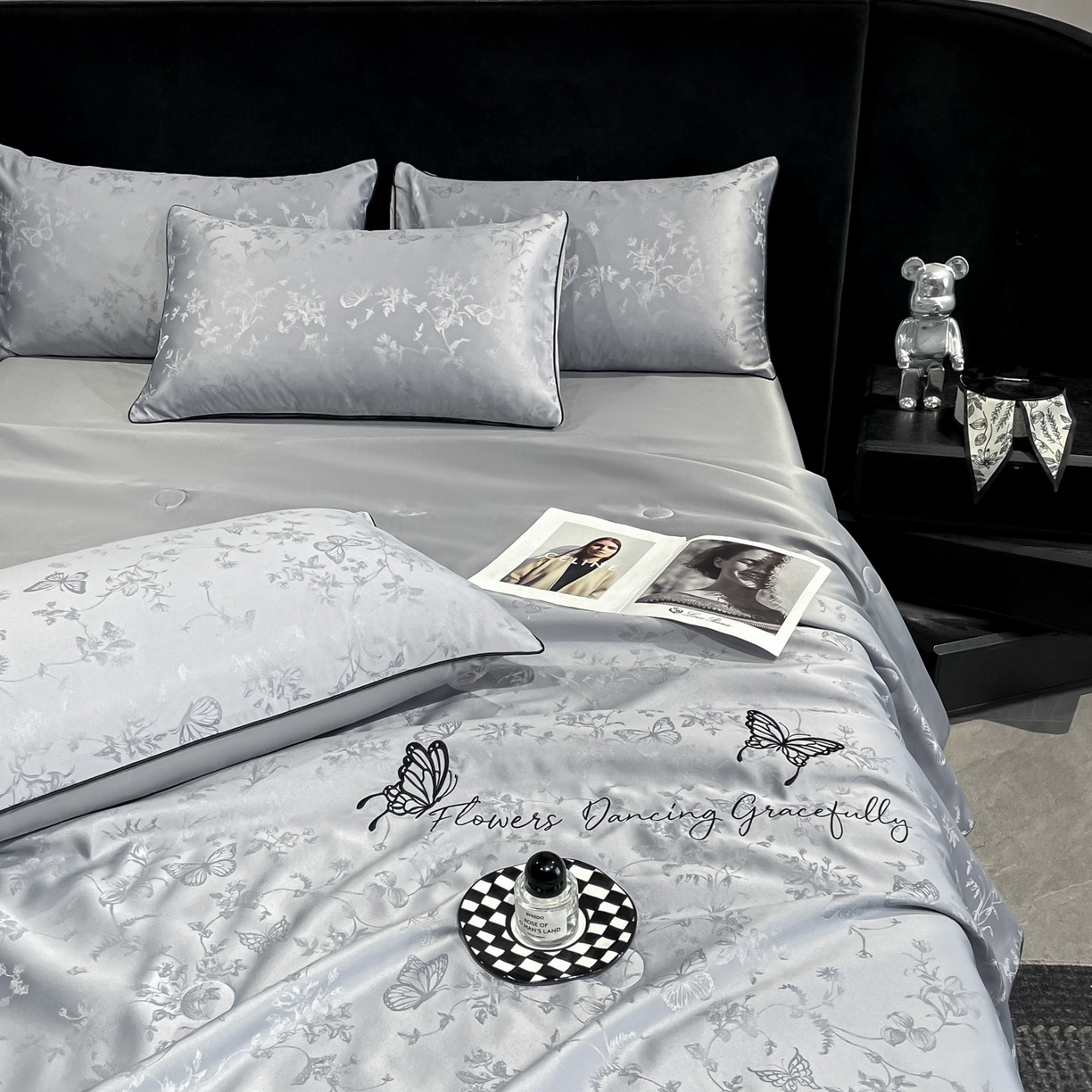 91家纺网 家纺一手货源 找家纺 慕澄家纺 2026新款水洗真丝天丝提花刺绣夏凉被空调被夏被四件套-蝶影 蝶影-烟青灰