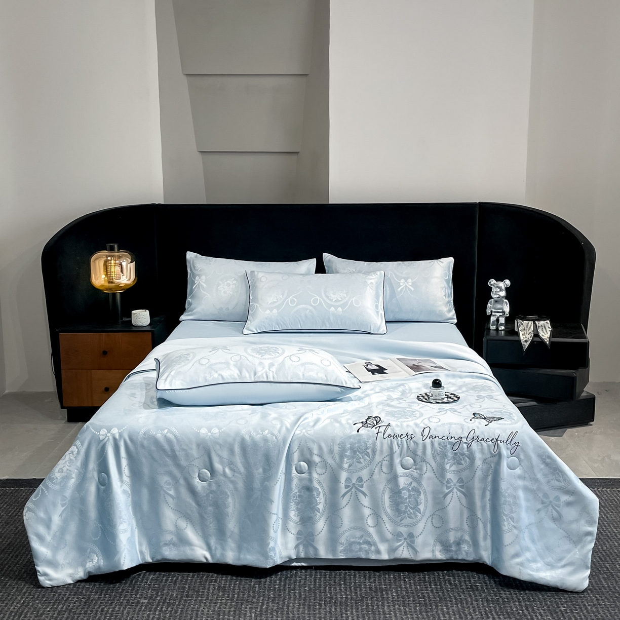 91家纺网 家纺一手货源 找家纺 慕澄家纺 2026新款水洗真丝天丝提花刺绣夏凉被空调被夏被四件套-蝶影 蝶影-冰蓝