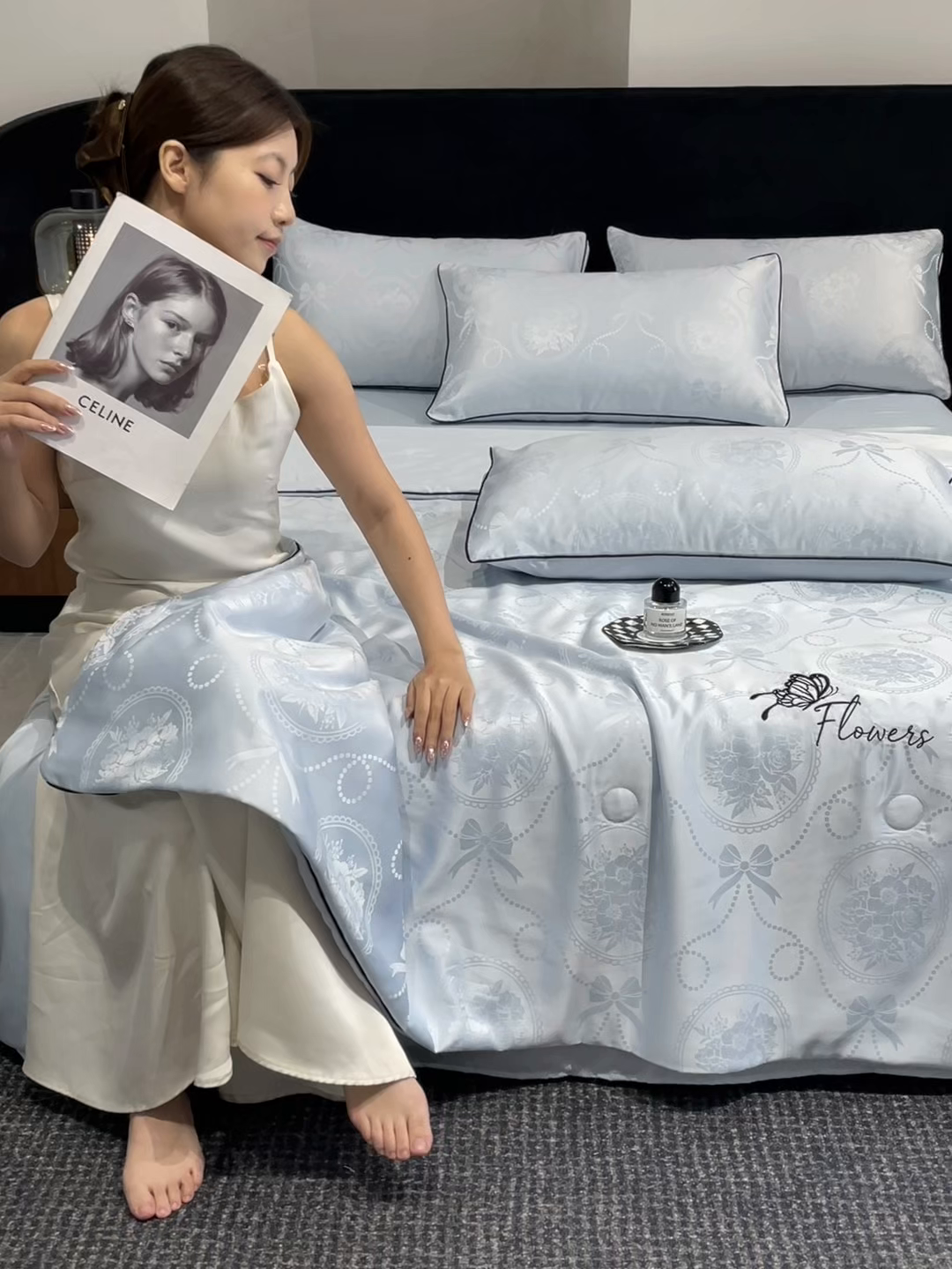 91家纺网 家纺一手货源 找家纺 慕澄家纺 2026新款水洗真丝天丝提花刺绣夏凉被空调被夏被四件套-蝶影 蝶影-冰蓝