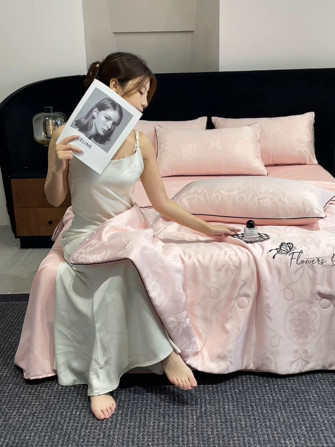 91家纺网 家纺一手货源 找家纺 慕澄家纺 2026新款水洗真丝天丝提花刺绣夏凉被空调被夏被四件套-蝶影 蝶影-蔷薇粉