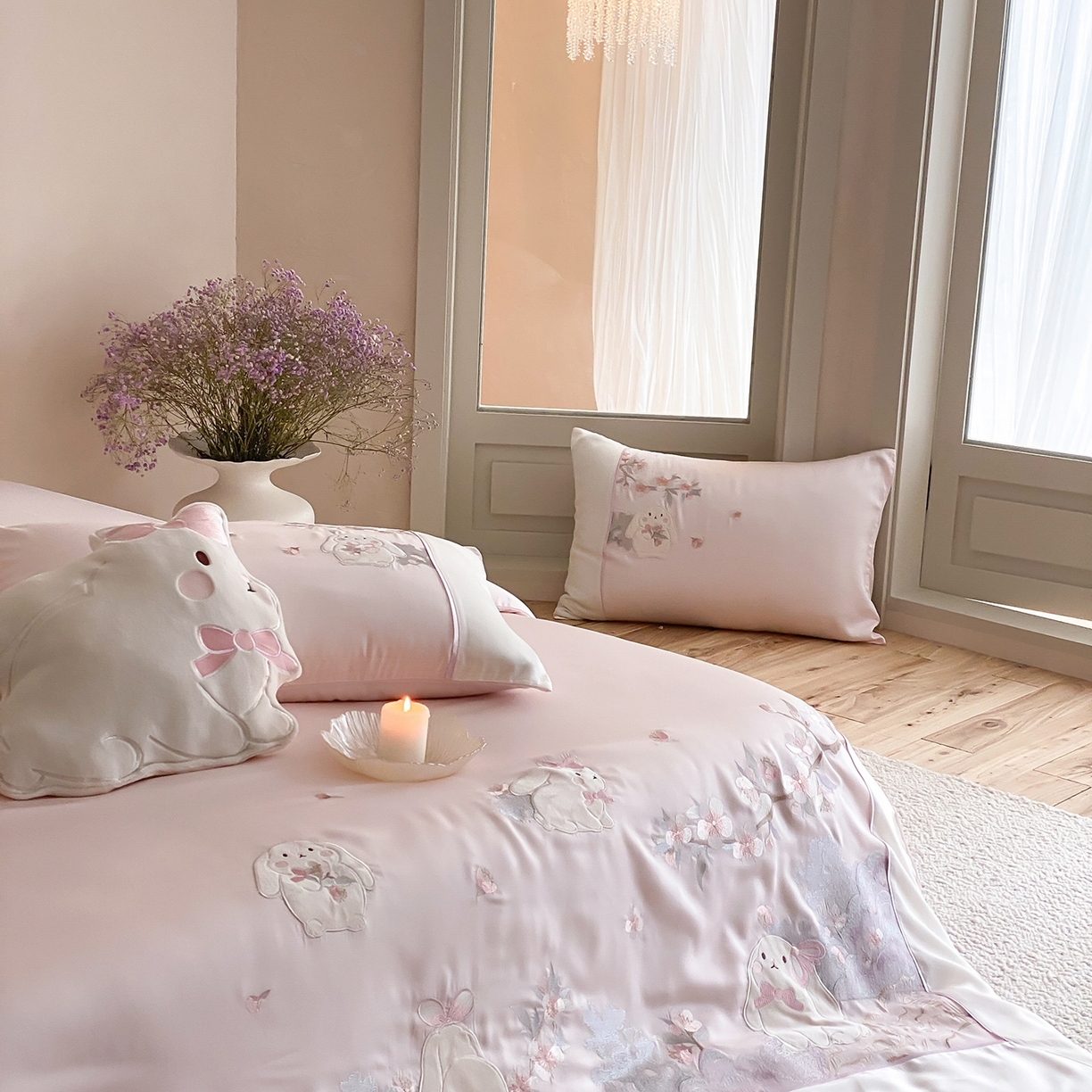 91家纺网 家纺一手货源 找家纺 （总）莎臣豹 2026新款莱赛尔天丝贴布绣四件套樱花树下