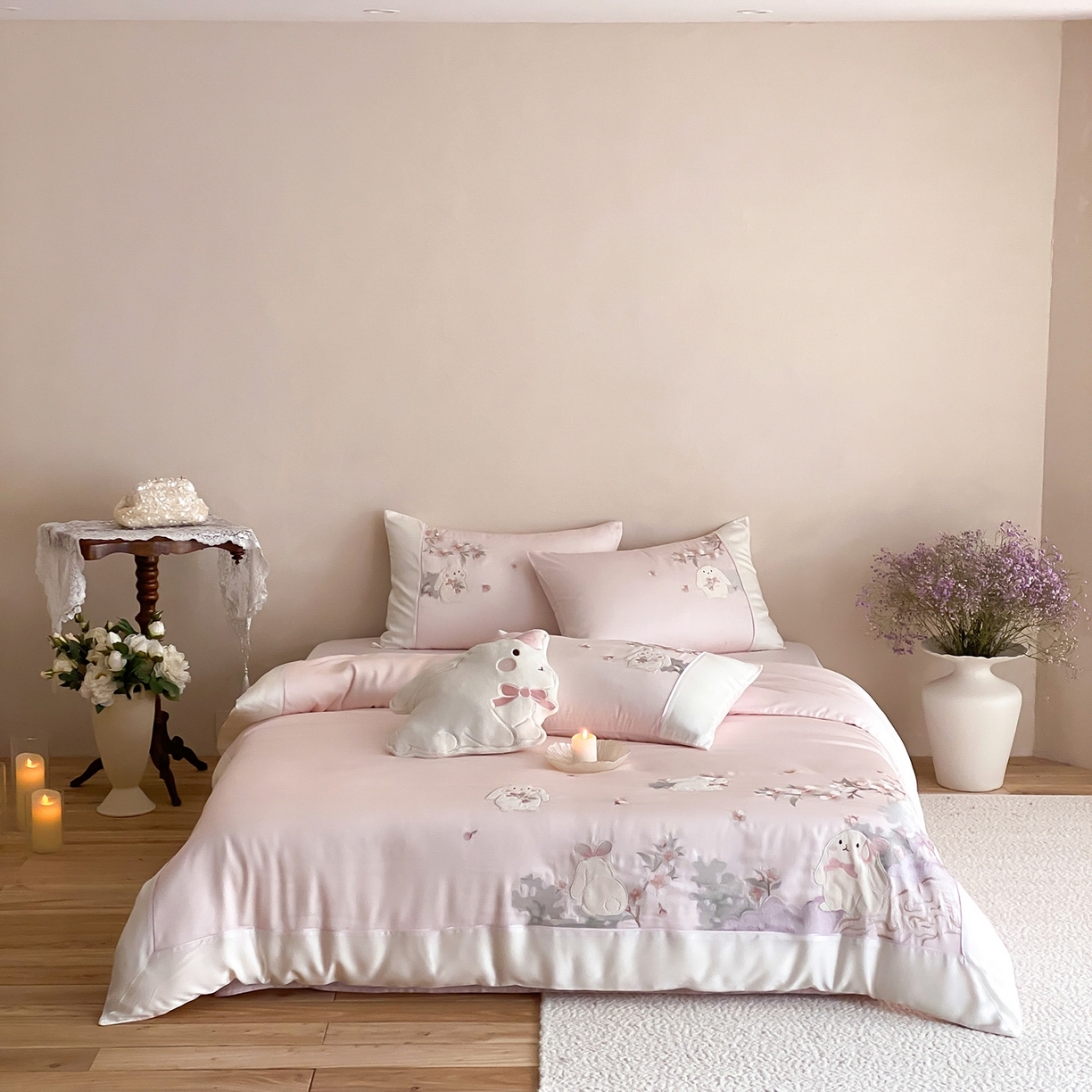 91家纺网 家纺一手货源 找家纺 （总）莎臣豹 2026新款莱赛尔天丝贴布绣四件套樱花树下