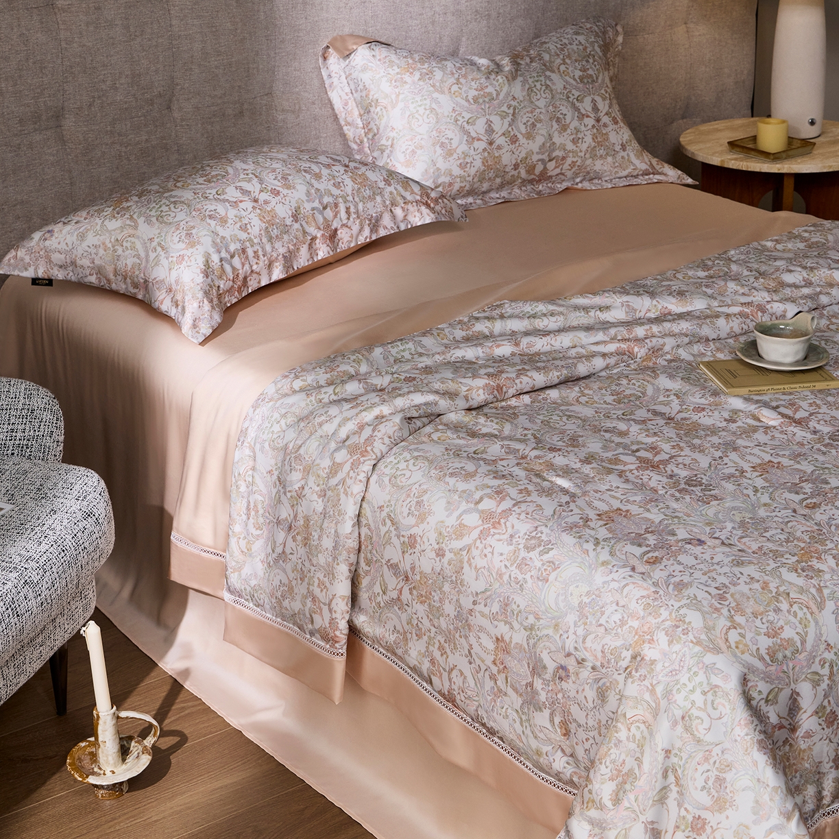 91家纺网 家纺一手货源 找家纺 丽笙被芯 2026新款兰精天丝数码印花蚕丝镂空夏被夏凉被空调被 潘纳托尼-黄