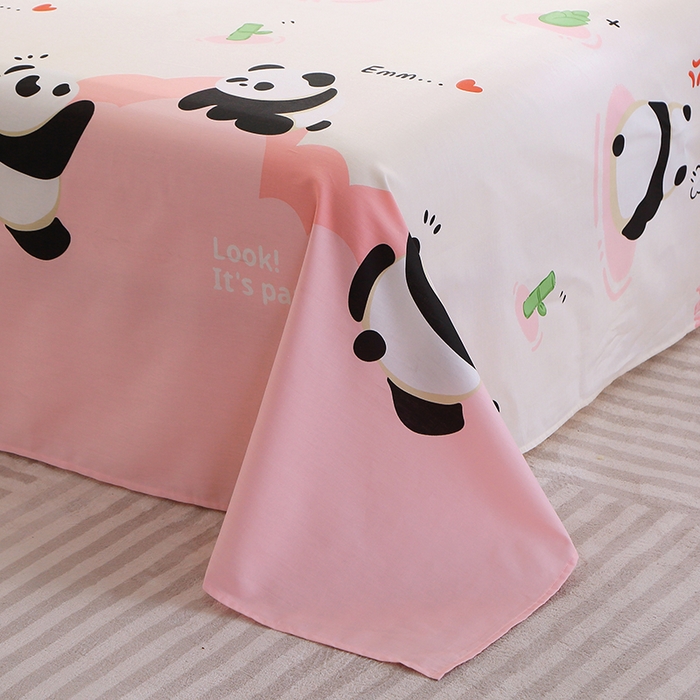 91家纺网 家纺一手货源 找家纺 馨雅家纺 2026新款多规格纯棉印花床单单品床单单件 熊猫乐园-粉