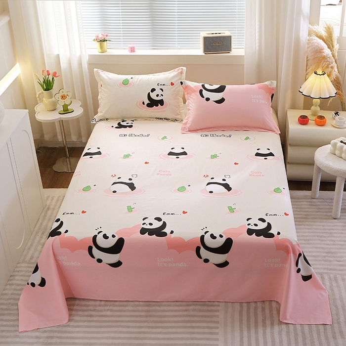 馨雅家纺 2026新款多规格纯棉印花床单单品床单单件 熊猫乐园-粉