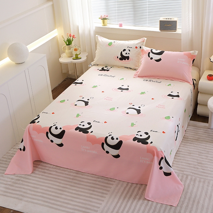 91家纺网 家纺一手货源 找家纺 馨雅家纺 2026新款多规格纯棉印花床单单品床单单件 熊猫乐园-粉