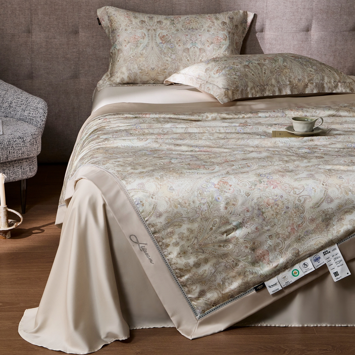 91家纺网 家纺一手货源 找家纺 丽笙被芯 2026新款兰精天丝数码印花蚕丝镂空夏被夏凉被空调被 奥瑞莉-绿