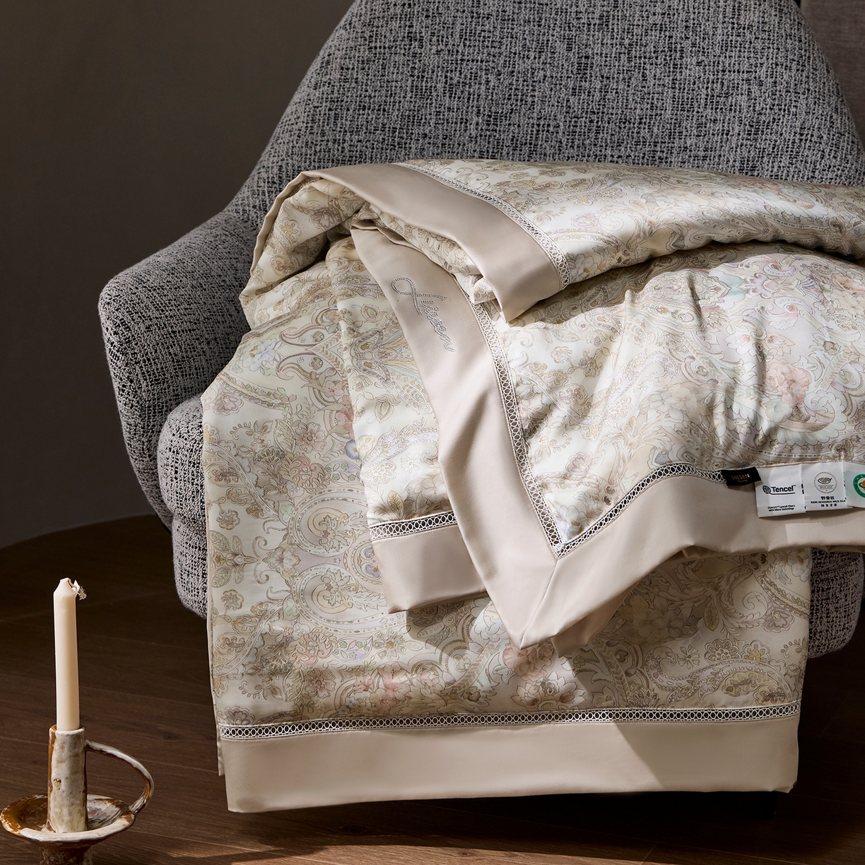 91家纺网 家纺一手货源 找家纺 丽笙被芯 2026新款兰精天丝数码印花蚕丝镂空夏被夏凉被空调被 奥瑞莉-绿