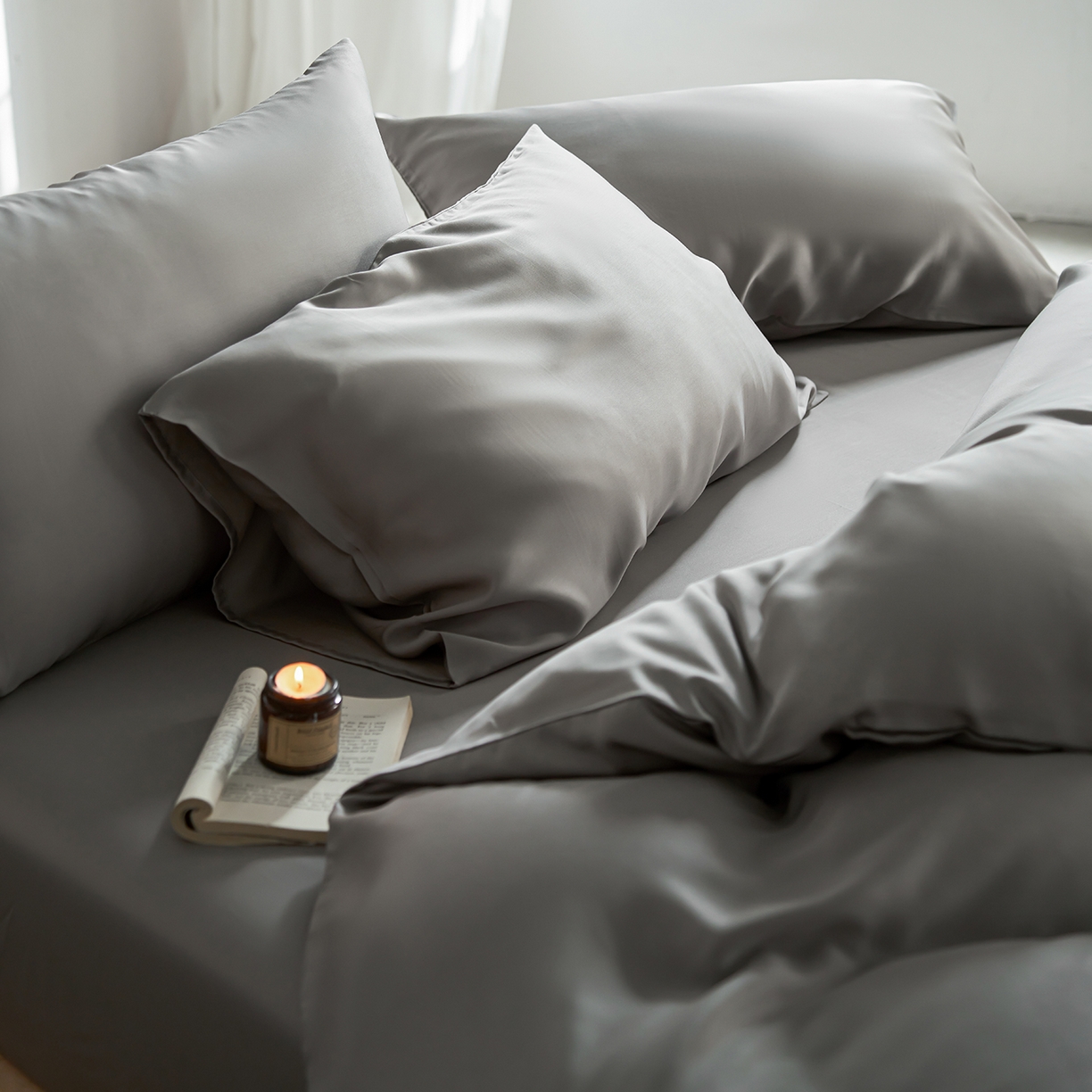 91家纺网 家纺一手货源 找家纺 轩和家居 2026新款60支奥地利兰精天丝四件套 伯爵灰