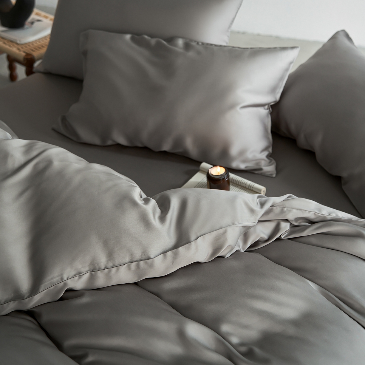 91家纺网 家纺一手货源 找家纺 轩和家居 2026新款60支奥地利兰精天丝四件套 伯爵灰