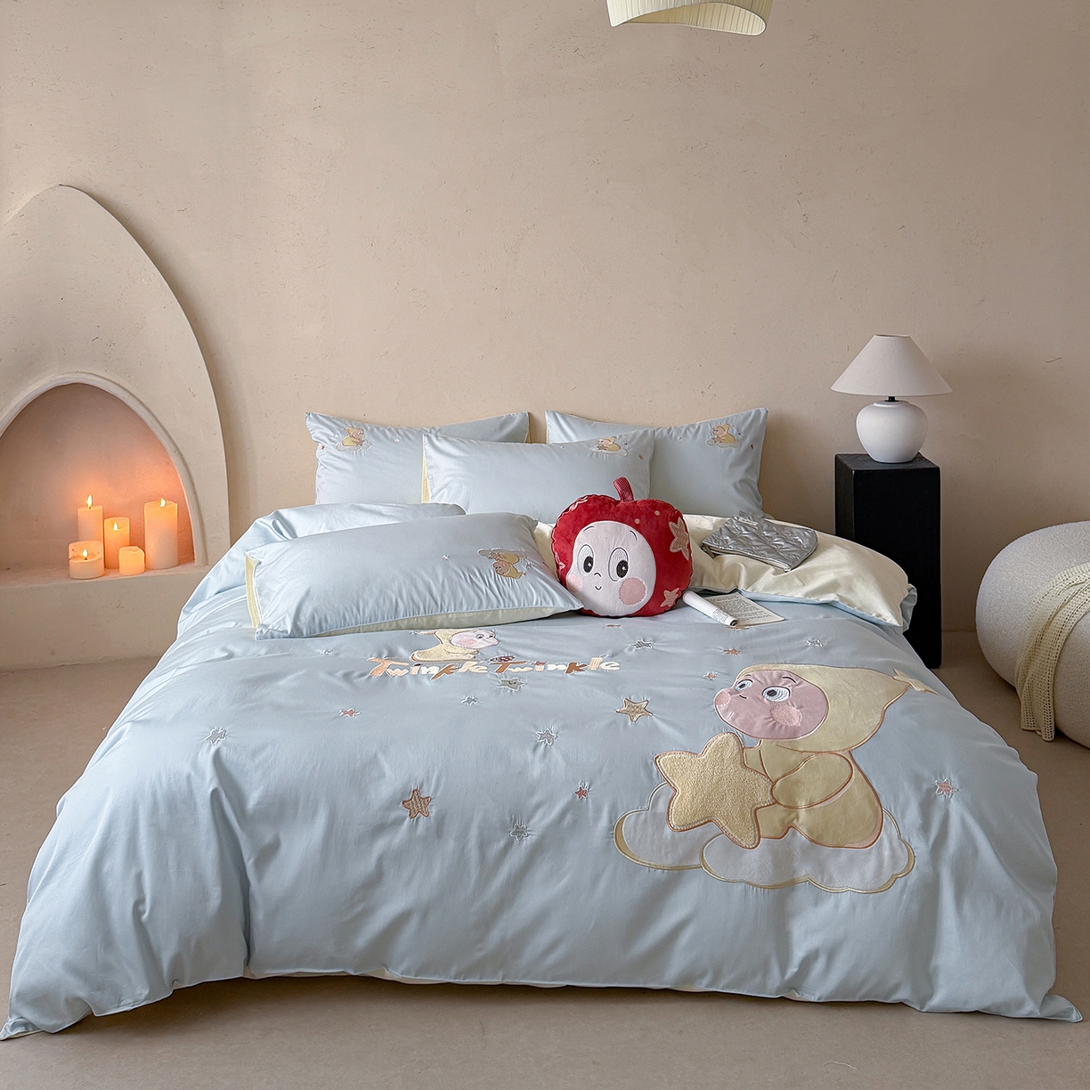 91家纺网 家纺一手货源 找家纺 （总）优悦生活馆 2026新款全棉贴布绣四件套-萌萌星人