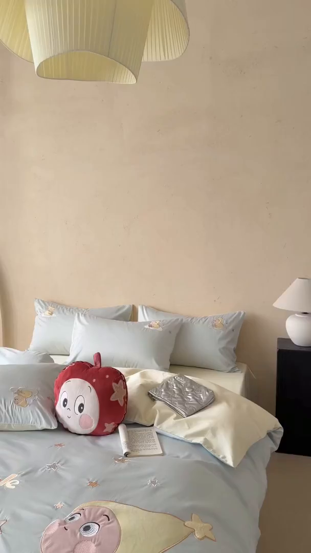 91家纺网 家纺一手货源 找家纺 （总）优悦生活馆 2026新款全棉贴布绣四件套-萌萌星人