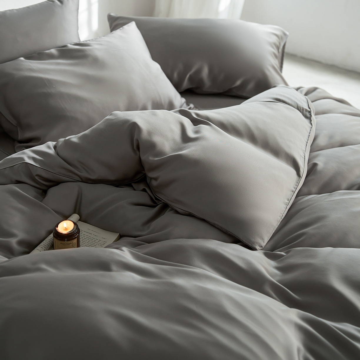 91家纺网 家纺一手货源 找家纺 轩和家居 2026新款60支奥地利兰精天丝四件套 伯爵灰