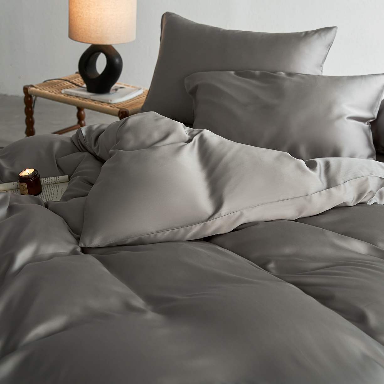 91家纺网 家纺一手货源 找家纺 轩和家居 2026新款60支奥地利兰精天丝四件套 伯爵灰