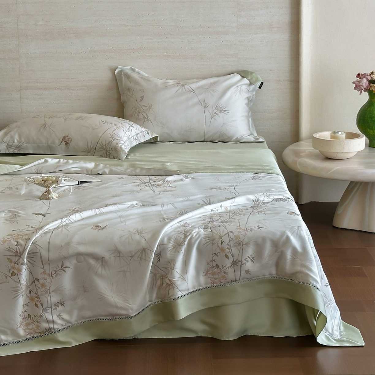 丽笙被芯 2026新款A类兰精天丝数码印花Naia镂空夏被夏凉被空调被-系列二 春林竹晚