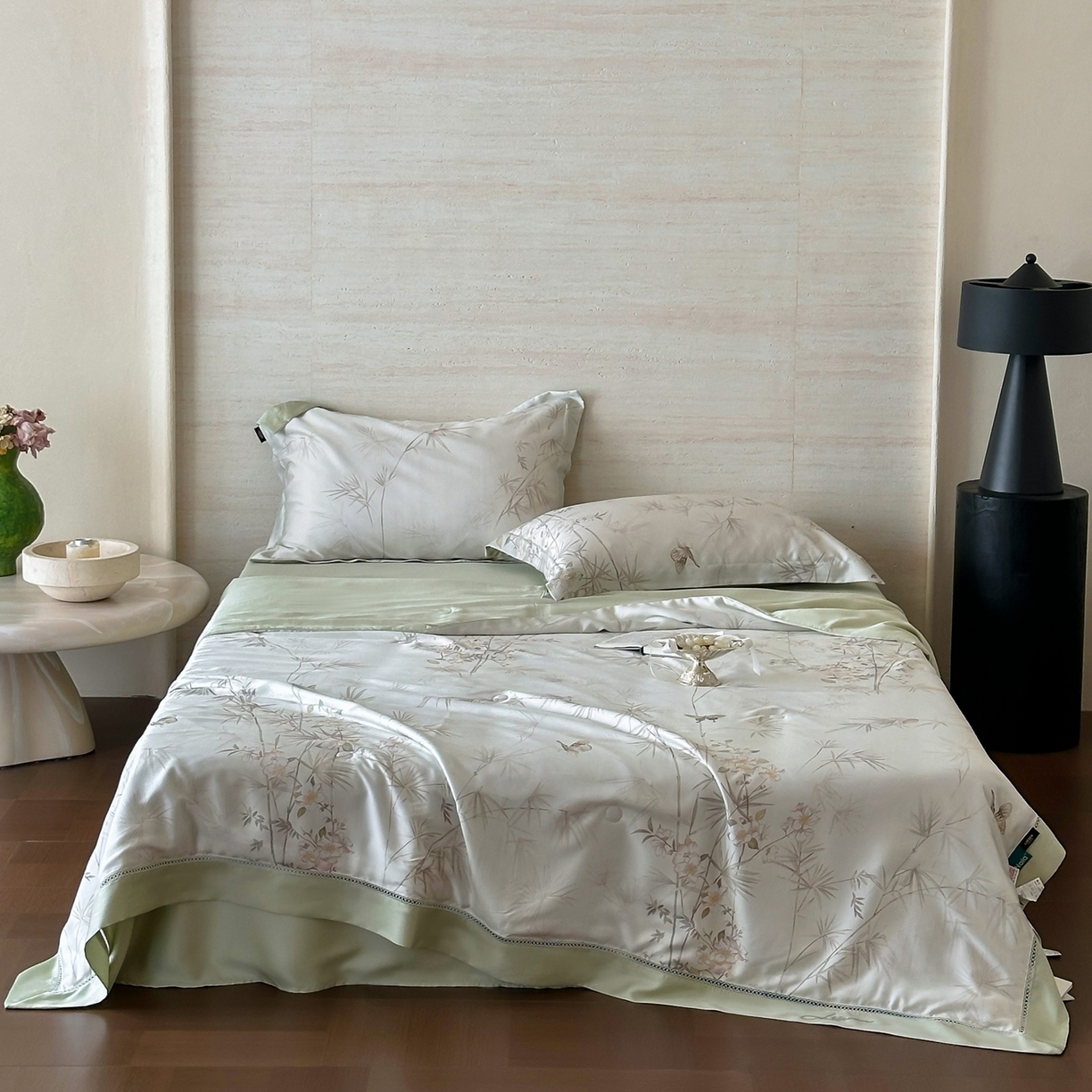 91家纺网 家纺一手货源 找家纺 丽笙被芯 2026新款A类兰精天丝数码印花Naia镂空夏被夏凉被空调被-系列二 春林竹晚