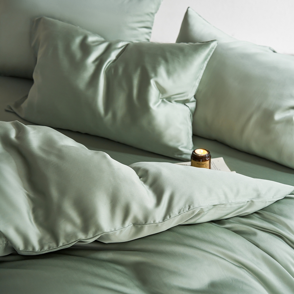 91家纺网 家纺一手货源 找家纺 轩和家居 2026新款60支奥地利兰精天丝四件套 春熙绿