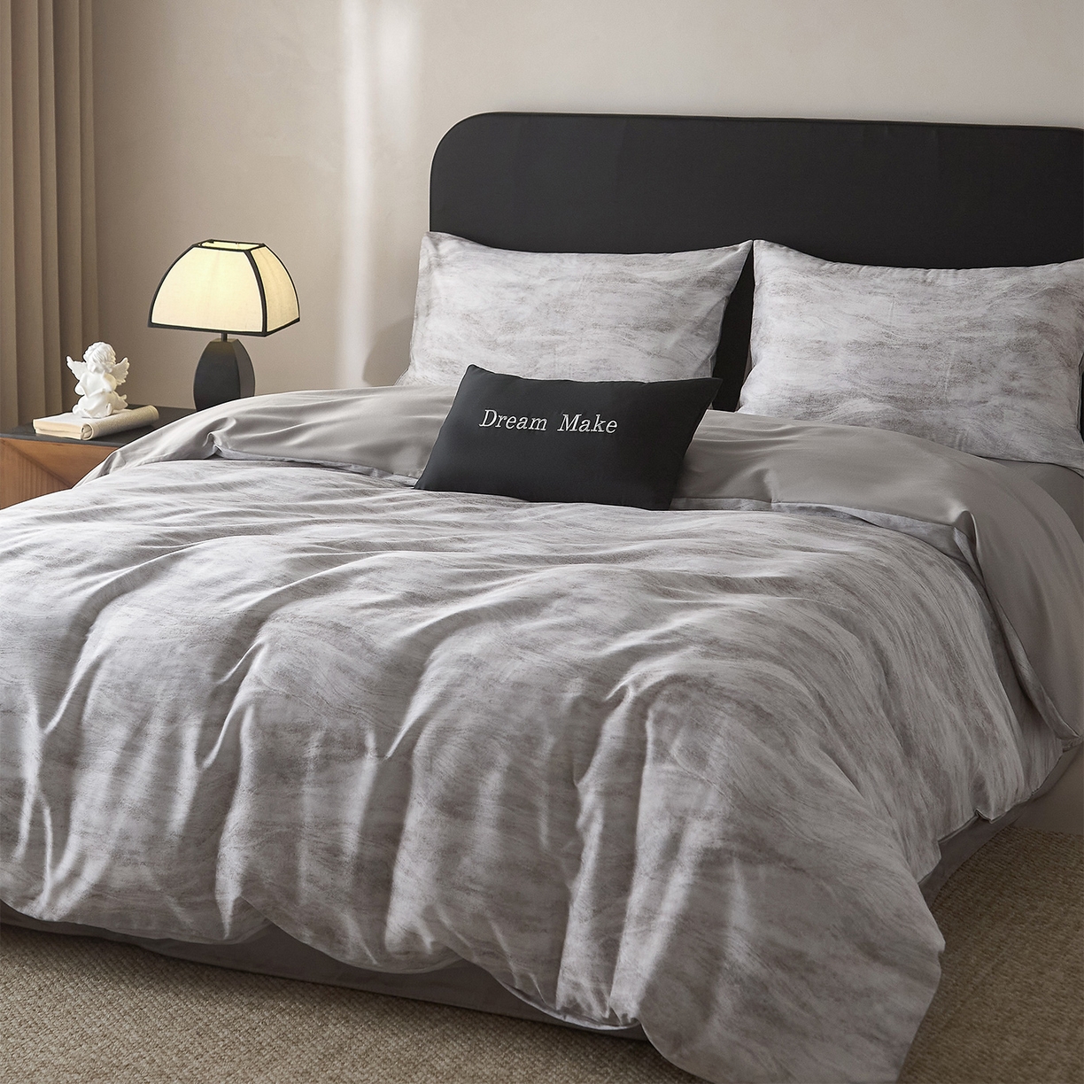 91家纺网 家纺一手货源 找家纺 ONE TWO ONE 121 【会员-20】 【控价商品】【提供买家秀】  2026新款专版数码印花100s长绒棉全棉床上用品四件套 水墨江隐-灰