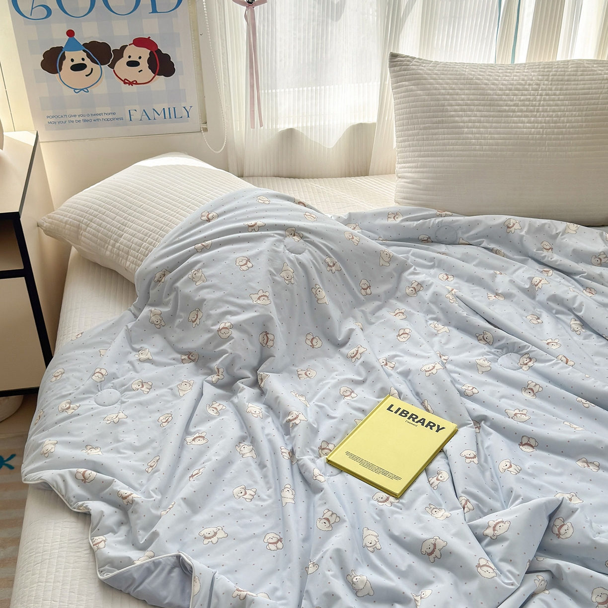 91家纺网 家纺一手货源 找家纺 亿梵家居 2026新款锦氨印花凉感夏被 纳瑞小狗