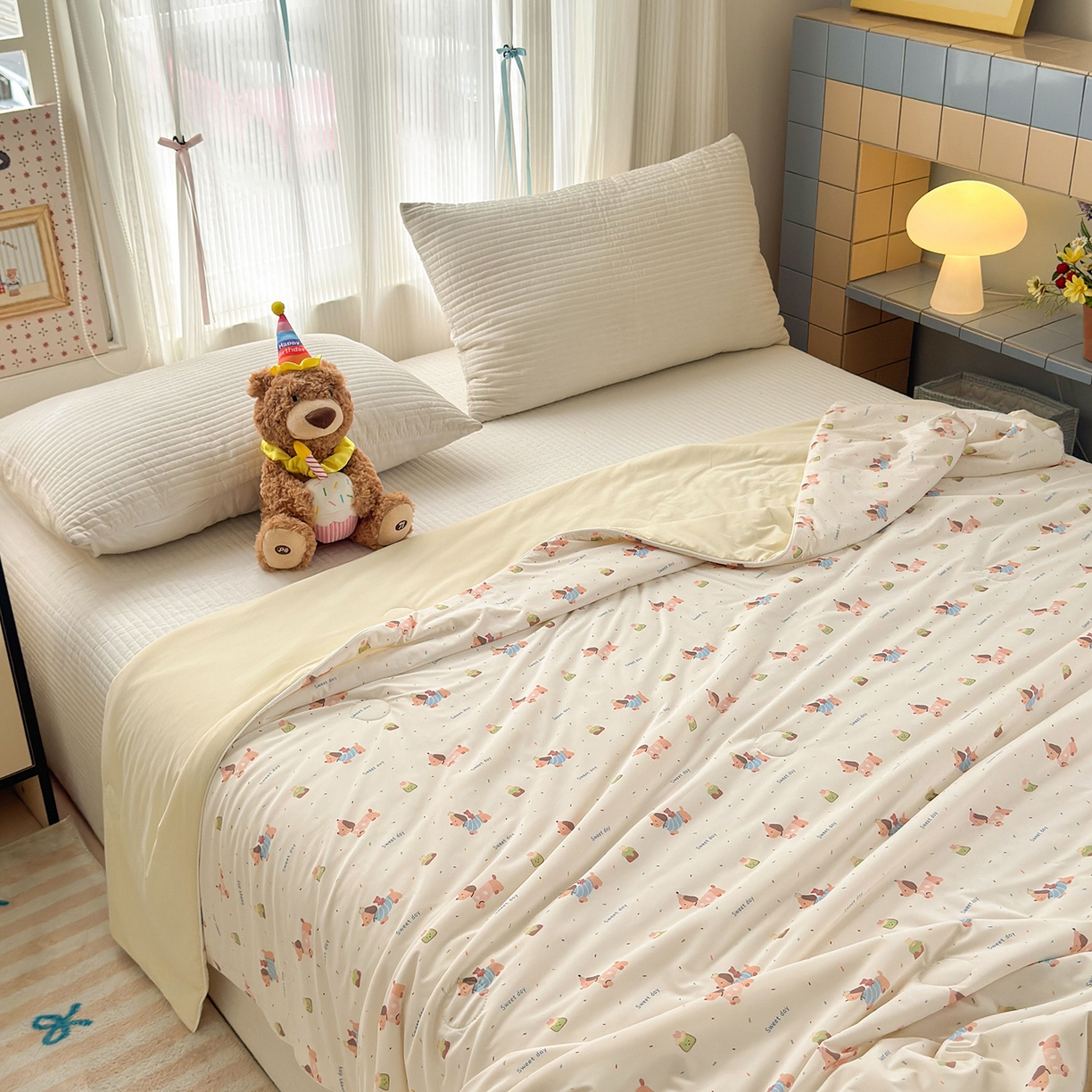 91家纺网 家纺一手货源 找家纺 亿梵家居 2026新款锦氨印花凉感夏被 俏皮小狗