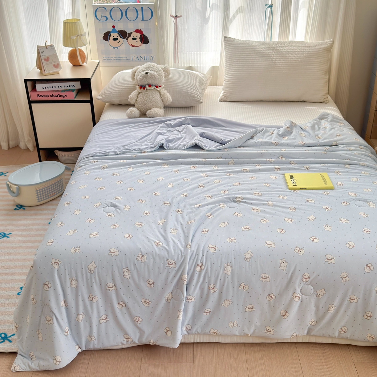 91家纺网 家纺一手货源 找家纺 亿梵家居 2026新款锦氨印花凉感夏被 纳瑞小狗