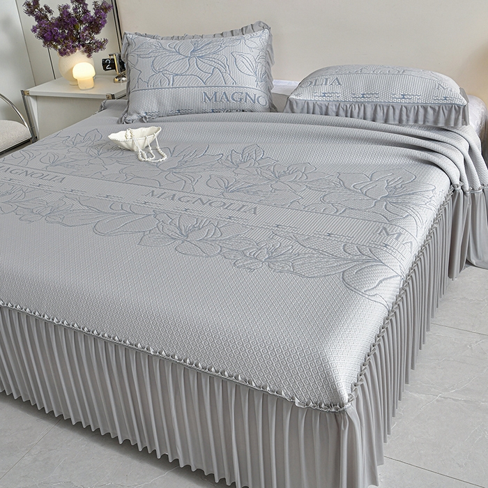 91家纺网 家纺一手货源 找家纺 2026新款PE聚乙烯中分子凉感冰感凉豆豆床裙三件套伴夏-灰