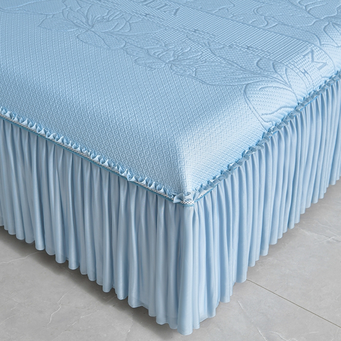 91家纺网 家纺一手货源 找家纺 2026新款PE聚乙烯中分子凉感冰感凉豆豆床裙三件套伴夏-蓝