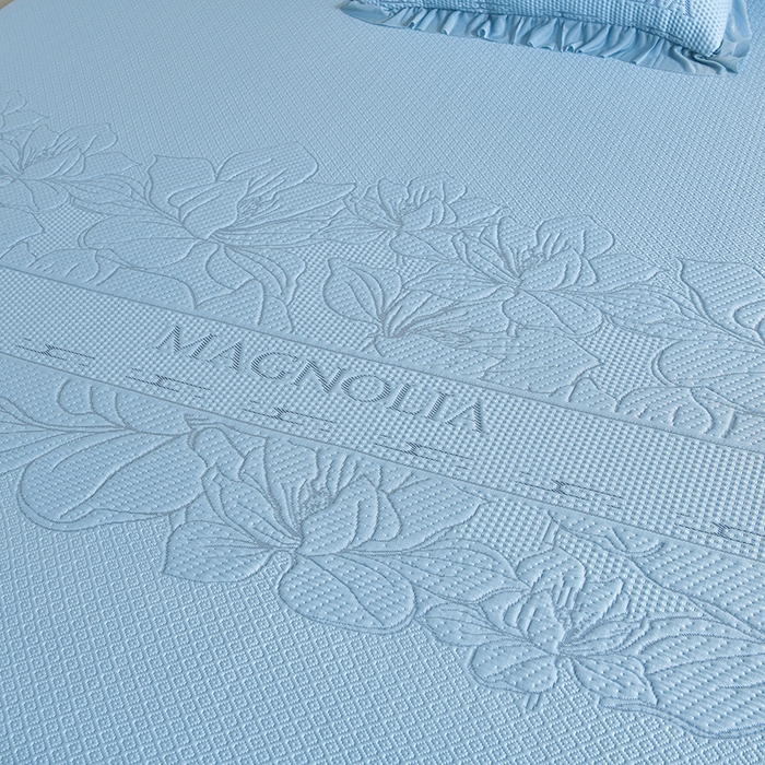 91家纺网 家纺一手货源 找家纺 2026新款PE聚乙烯中分子凉感冰感凉豆豆床裙三件套伴夏-蓝
