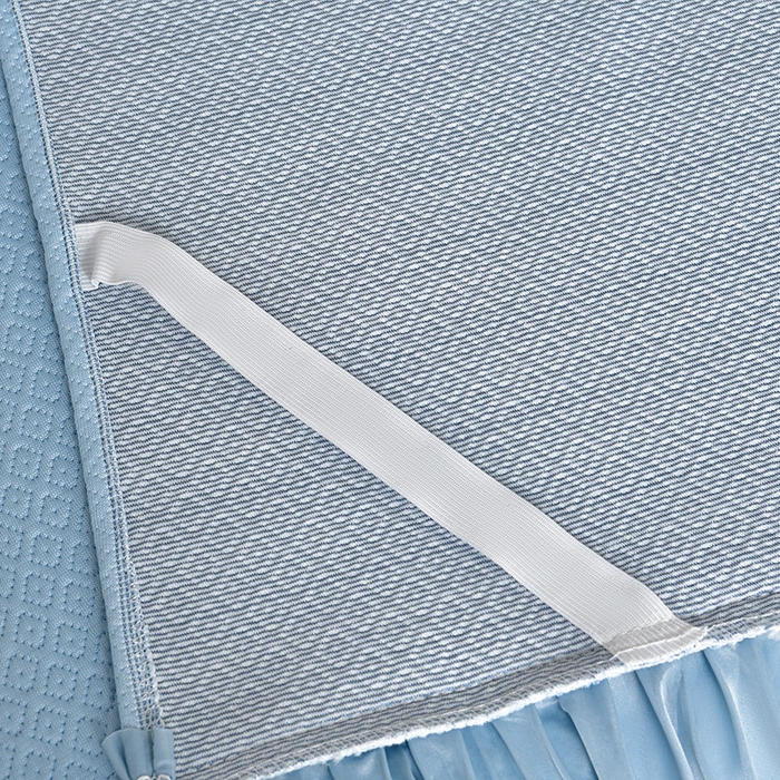 91家纺网 家纺一手货源 找家纺 2026新款PE聚乙烯中分子凉感冰感凉豆豆床裙三件套伴夏-蓝