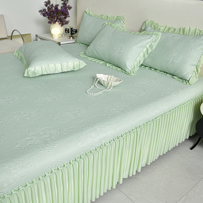 91家纺网 家纺一手货源 找家纺 2026新款PE聚乙烯中分子凉感冰感凉豆豆床裙三件套欧式-绿