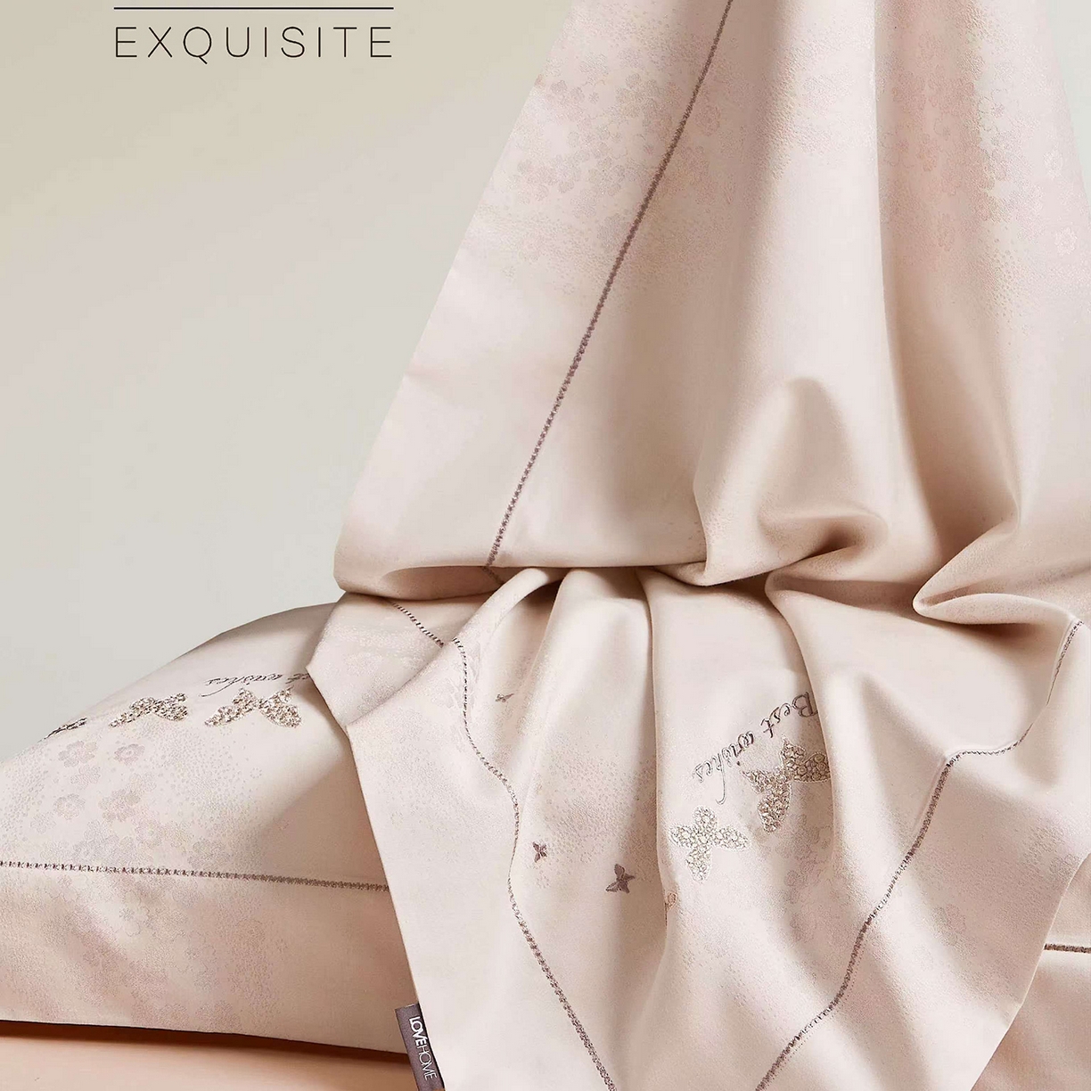 91家纺网 家纺一手货源 找家纺 玖玖爱家纺 2026新款全棉色织提花绣花四件套-梦蝶 梦蝶-浅粉