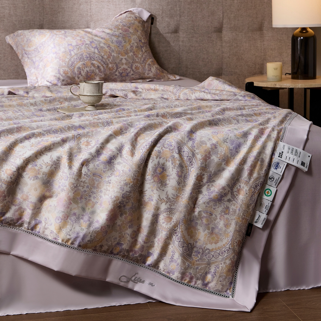 91家纺网 家纺一手货源 找家纺 丽笙被芯 2026新款兰精天丝数码印花蚕丝镂空夏被夏凉被空调被 蜜丝欧-黄