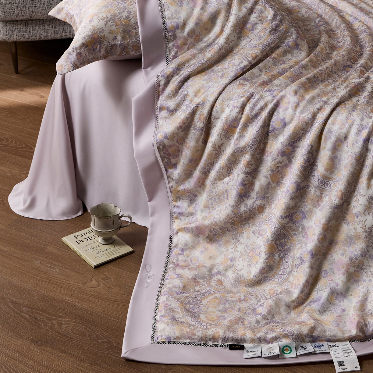 91家纺网 家纺一手货源 找家纺 丽笙被芯 2026新款兰精天丝数码印花蚕丝镂空夏被夏凉被空调被 蜜丝欧-黄