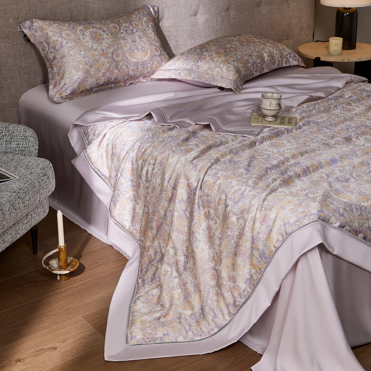 91家纺网 家纺一手货源 找家纺 丽笙被芯 2026新款兰精天丝数码印花蚕丝镂空夏被夏凉被空调被 蜜丝欧-黄