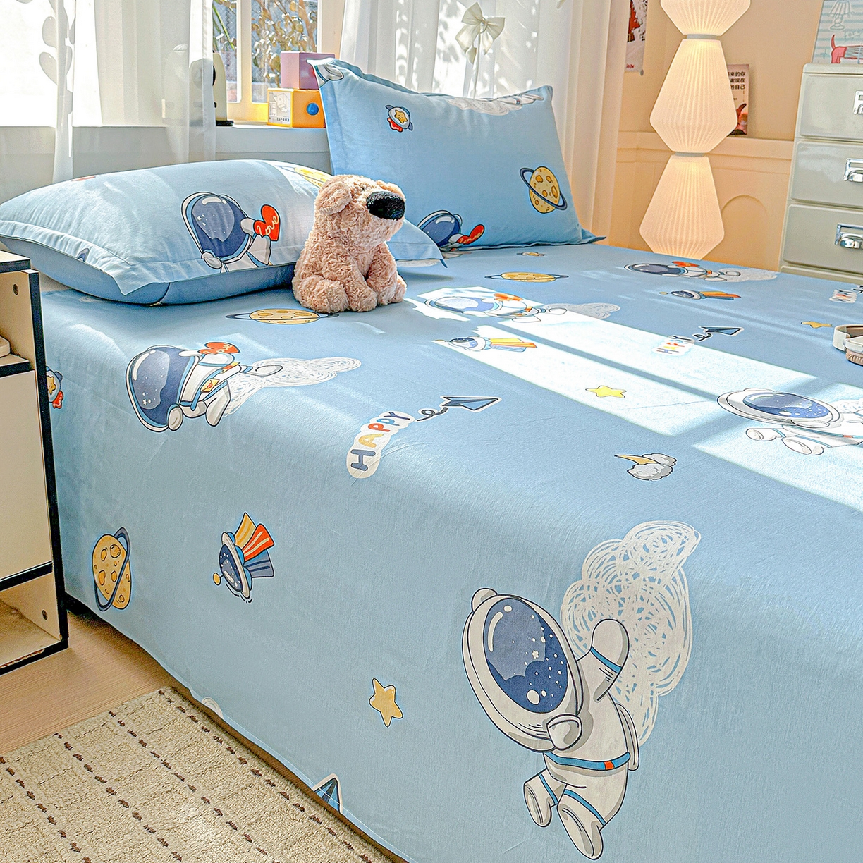 91家纺网 家纺一手货源 找家纺 依庭 2026新款12868全棉纯棉印花床单单品床单床单单件-第二批 太空奇遇-A