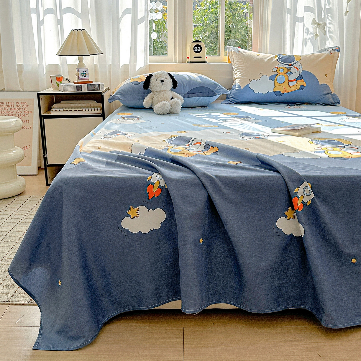 91家纺网 家纺一手货源 找家纺 依庭 2026新款12868全棉纯棉印花床单单品床单床单单件-第二批 蓝星太空人-A