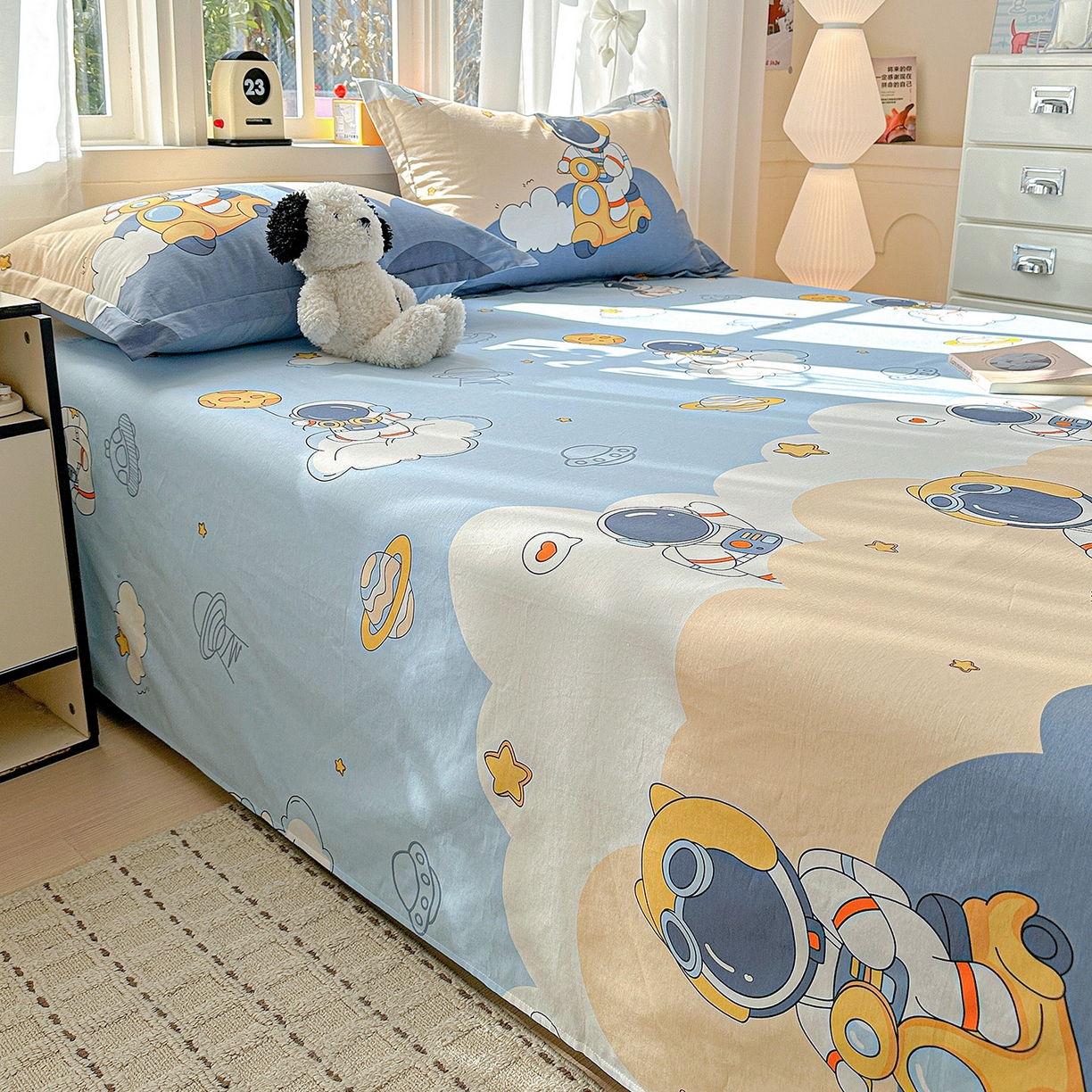 91家纺网 家纺一手货源 找家纺 依庭 2026新款12868全棉纯棉印花床单单品床单床单单件-第二批 蓝星太空人-A