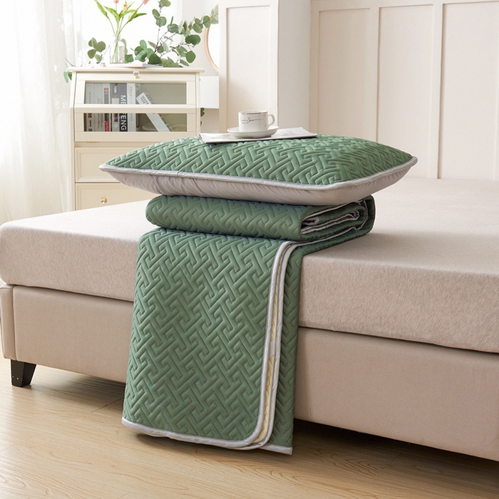 玖玖爱家纺 2026新款天然水洗乳胶凉感丝凉席三件套 绿