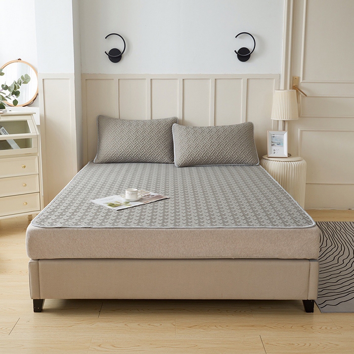 91家纺网 家纺一手货源 找家纺 玖玖爱家纺 2026新款天然水洗乳胶凉感丝凉席三件套 灰