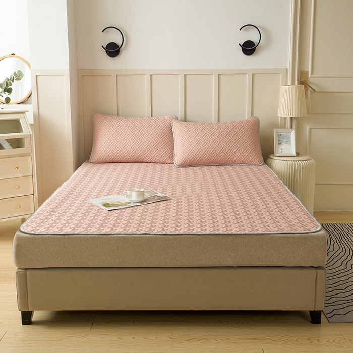 91家纺网 家纺一手货源 找家纺 玖玖爱家纺 2026新款天然水洗乳胶凉感丝凉席三件套 玉