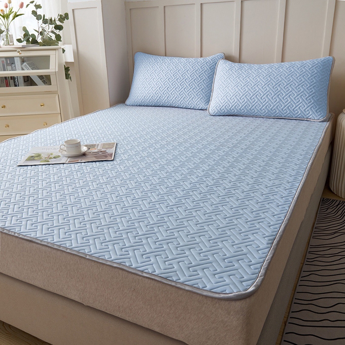 91家纺网 家纺一手货源 找家纺 玖玖爱家纺 2026新款天然水洗乳胶凉感丝凉席三件套 蓝