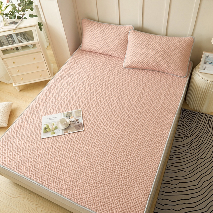 91家纺网 家纺一手货源 找家纺 玖玖爱家纺 2026新款天然水洗乳胶凉感丝凉席三件套 玉