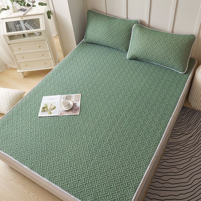 91家纺网 家纺一手货源 找家纺 玖玖爱家纺 2026新款天然水洗乳胶凉感丝凉席三件套 绿